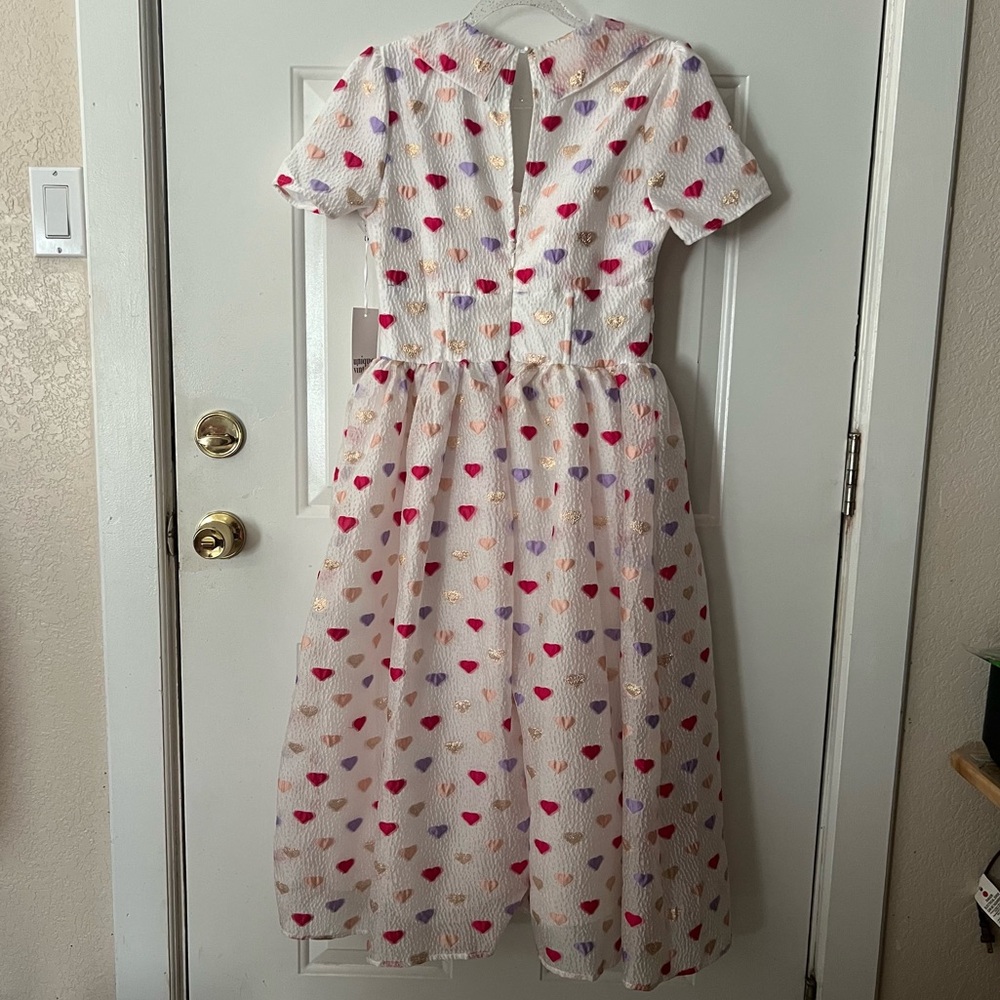 NWT Unique Vintage White & Multi Hearts Crinkle Libby Swing Dress - Picture 6 of 8